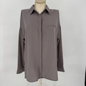 Ro & De Anthropologie Long Sleeve Blouse Women's Small Longline‎ Collared Gray